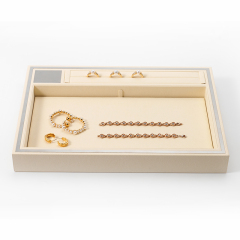 Wholesale Jewelry Display Tray Beige Microfiber Metal Jewellery Plate Pallet for Ring Necklace Bracelet Storage