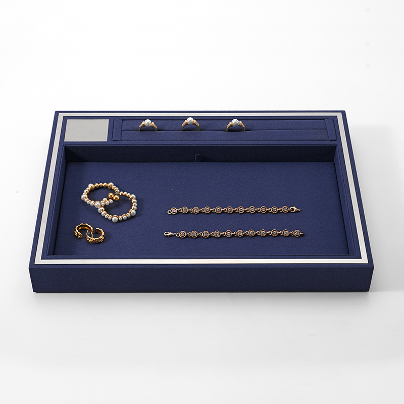 Wholesale Jewelry Display Tray Beige Microfiber Metal Jewellery Plate Pallet for Ring Necklace Bracelet Storage