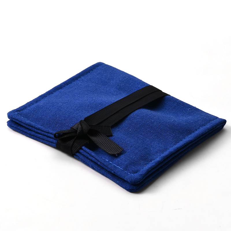 Blue Linen Custom Jewelry Pouch Jewelry Packaging Bag With Custom Logo