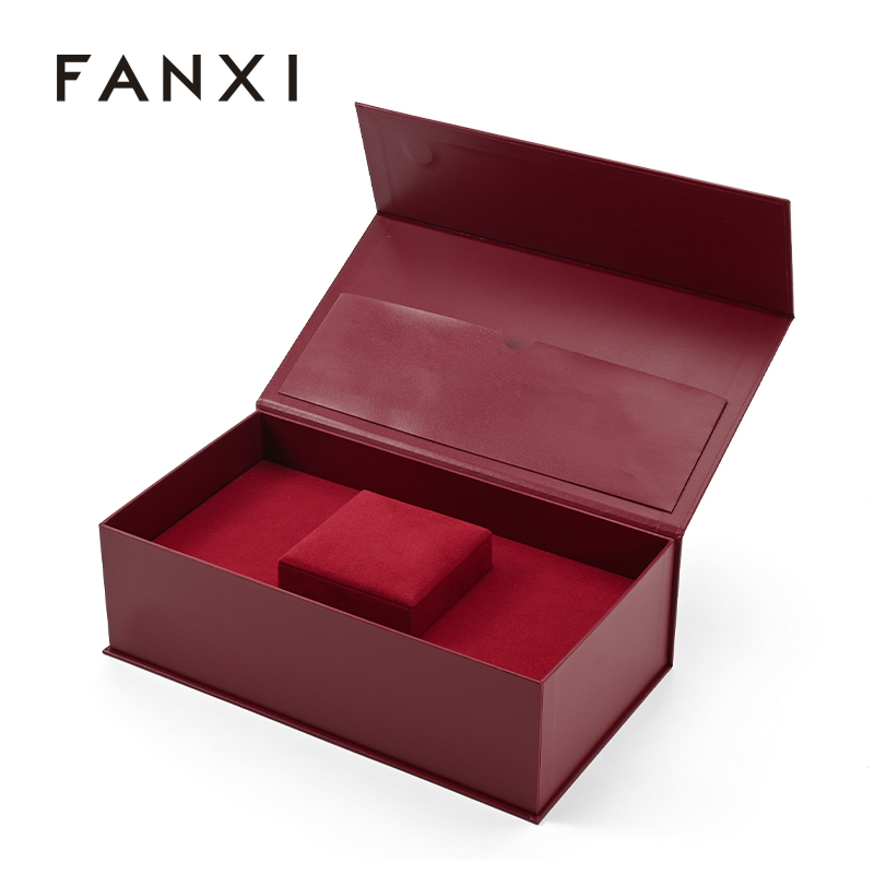Red Premium Gift Box Ring Box with Magnetic Closure Lid Gift Jewelry Packaging Rigid Box