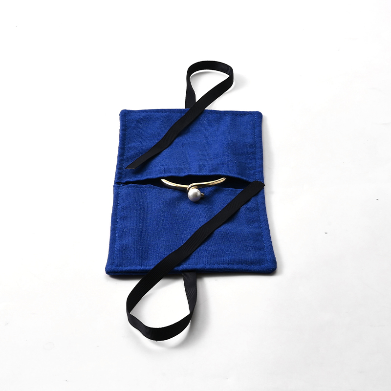 Blue Linen Custom Jewelry Pouch Jewelry Packaging Bag With Custom Logo