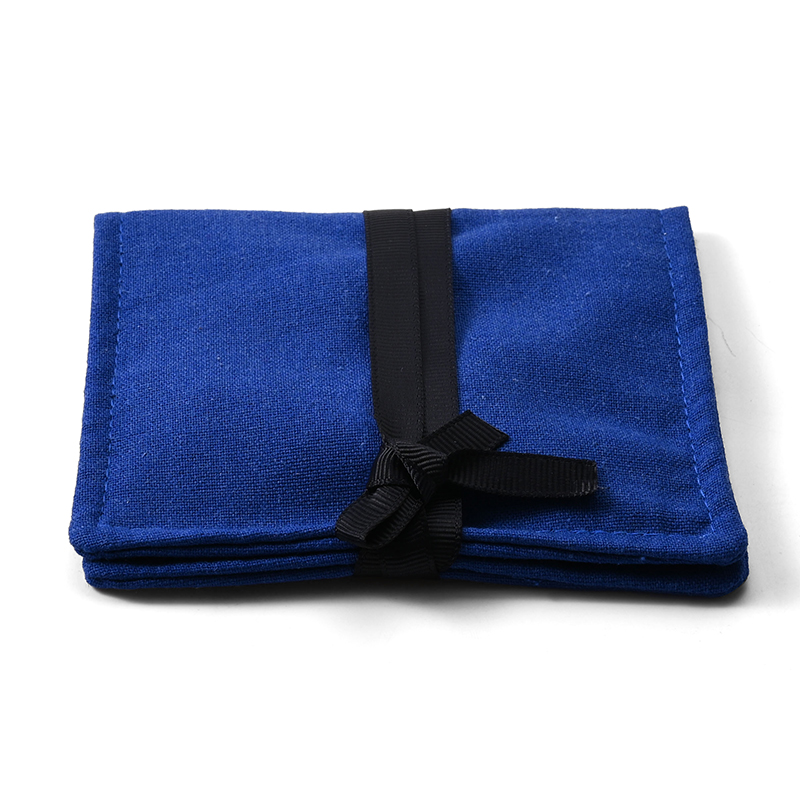 Blue Linen Custom Jewelry Pouch Jewelry Packaging Bag With Custom Logo