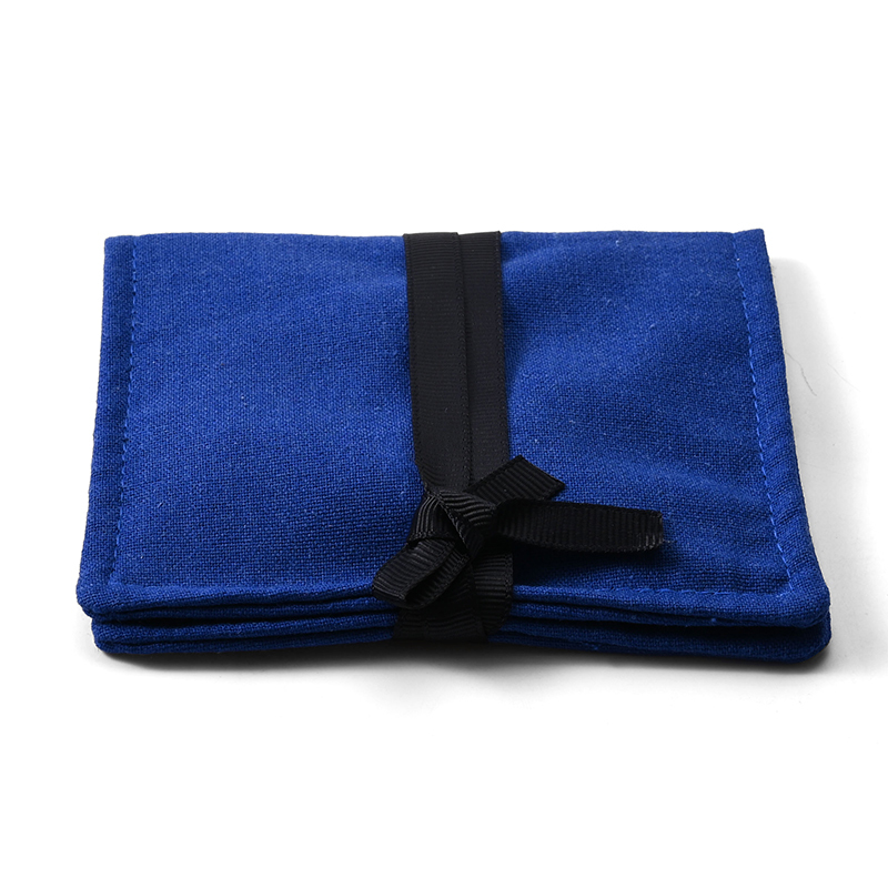 Blue Linen Custom Jewelry Pouch Jewelry Packaging Bag With Custom Logo