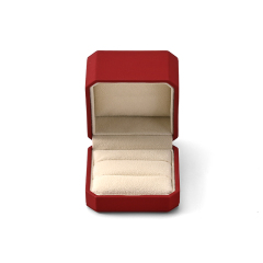 Red Pu Leather Double Slot Rings Jewelry Box Solid Color Ring Storage Box for Wedding Engagement