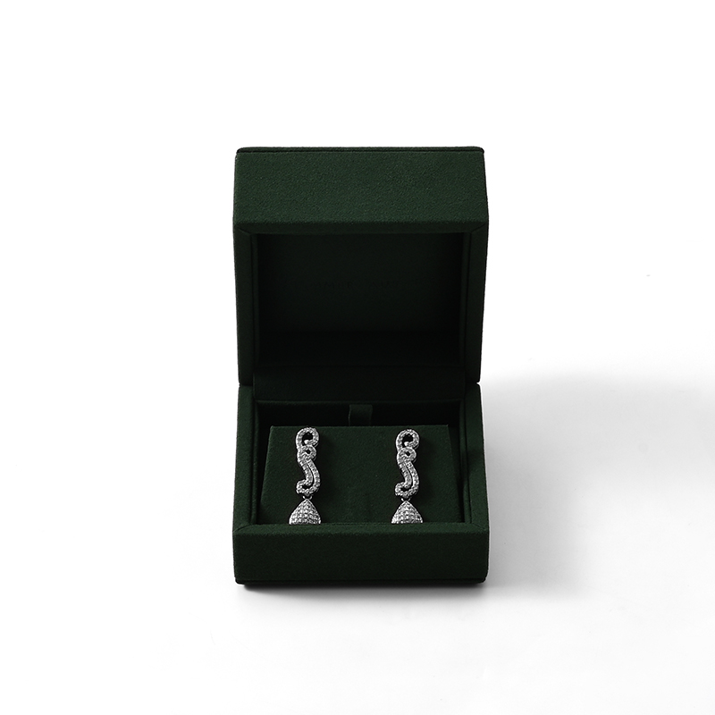 Luxury Green Microfiber Earring Pendant Jewelry Storage Box Gift Box
