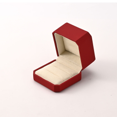 Red Pu Leather Double Slot Rings Jewelry Box Solid Color Ring Storage Box for Wedding Engagement