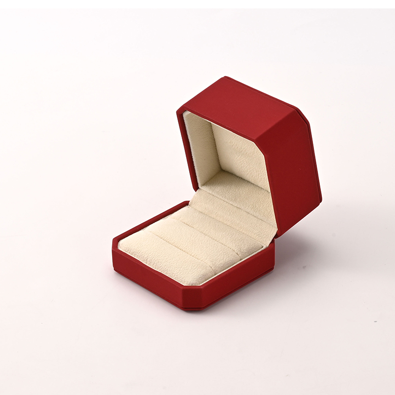 Red Pu Leather Double Slot Rings Jewelry Box Solid Color Ring Storage Box for Wedding Engagement