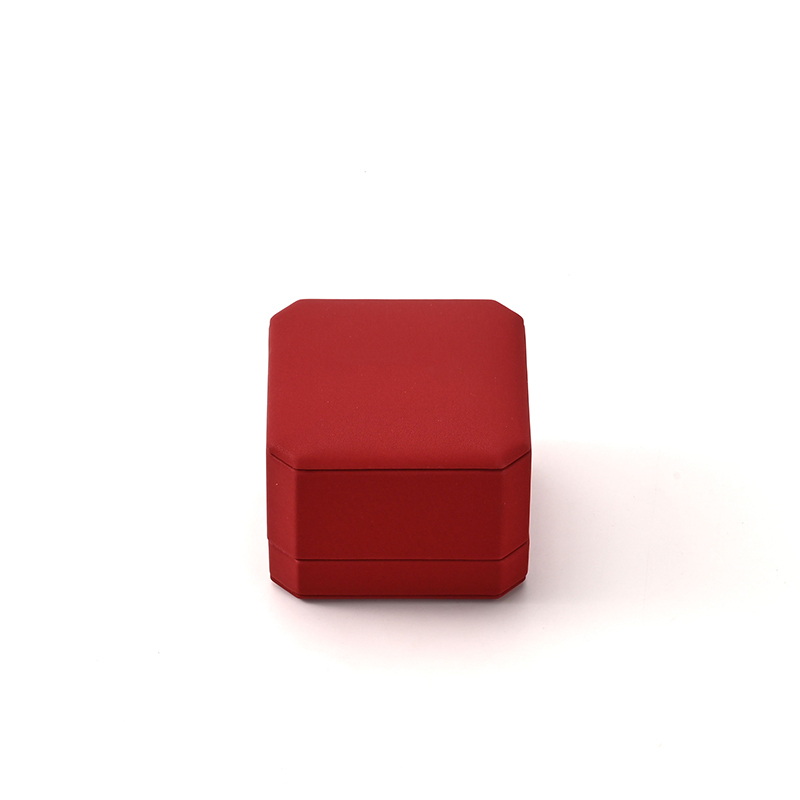 Red Pu Leather Double Slot Rings Jewelry Box Solid Color Ring Storage Box for Wedding Engagement