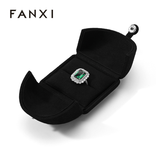 Black Microfiber Ring Box Jewelry Box Double Open Packaging Box High Class