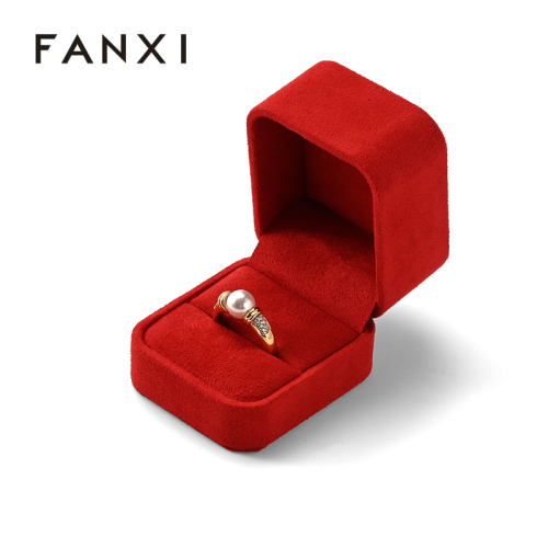 Customization Factory Square Red Ring Box Suede Luxury Jewelry Packaging Box
