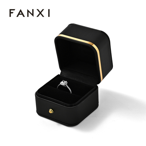 Ring Box Black Leather Microfiber Jewelry Gift Box Custom Logo