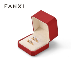 Leather Velvet Ring Box Diamond Packaging Box Red Wedding Ring Storage Box