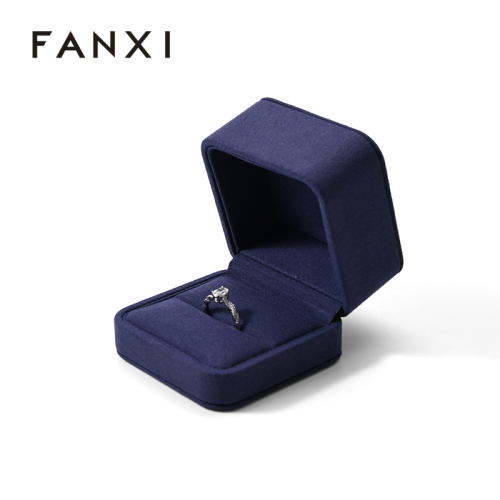 Blue Microfiber Ring Box Jewelry Packaging Box Luxury Gift Box