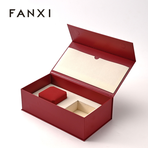 Leather Red Magnetic Jewellery Packaging Ring Box Jewelry Gift Boxes