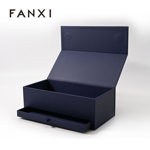 Customized Magnetic Flip Cardboard Boxes Blue Drawer Magnet Closure Gift Box