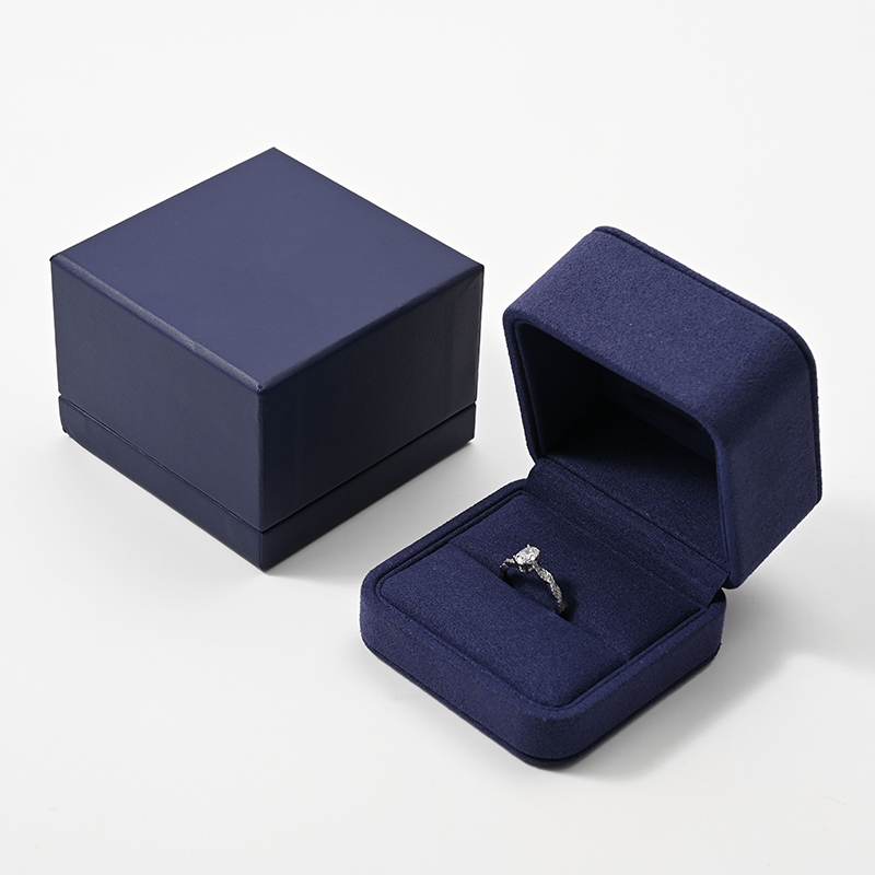 Blue Microfiber Ring Box Jewelry Packaging Box Luxury Gift Box