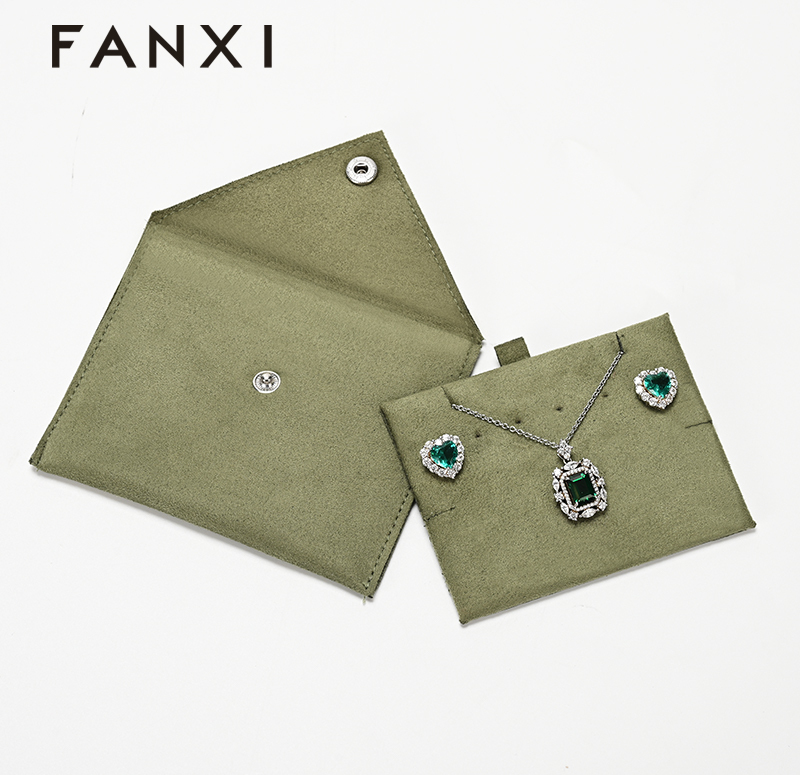 Jewelry Pouch Green Suede Travel Jewelry Storage Pouch Bag