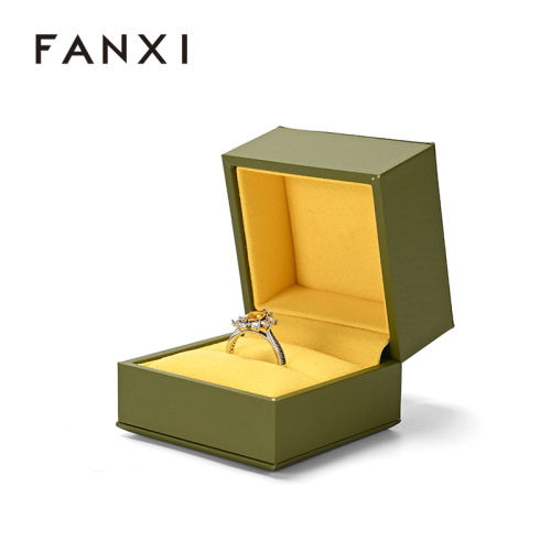 Green Leather Ring Box Pu Leather Customize Packaging Logo Jewelry Box