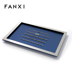 Metallic Luxury Brand Jewelry Shop Displays Trays Leather Jewelry Display showcase Tray