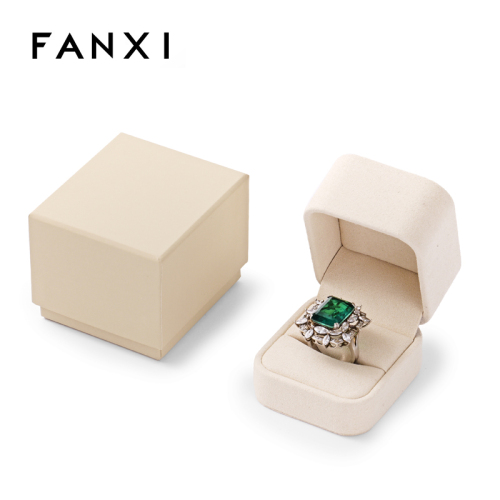 Microfiber Single Ring Box With Paper Outerbox Custom Logo Jewelry Storage Box