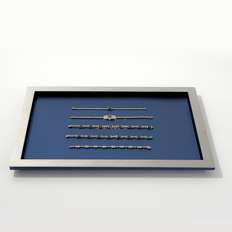 Metallic Luxury Brand Jewelry Shop Displays Trays Leather Jewelry Display showcase Tray
