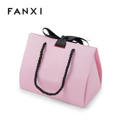Pink Paper Bag Luxury Handle Gift Packaging Bags With Silk Ribbon Craft Shopping Gift Paper Jewelry Bag