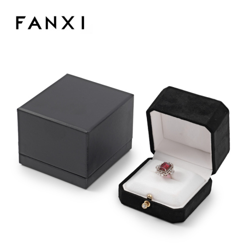Jewelry Box Black Suede Ring Box Luxury Jewelry Packaging Box Custom Logo