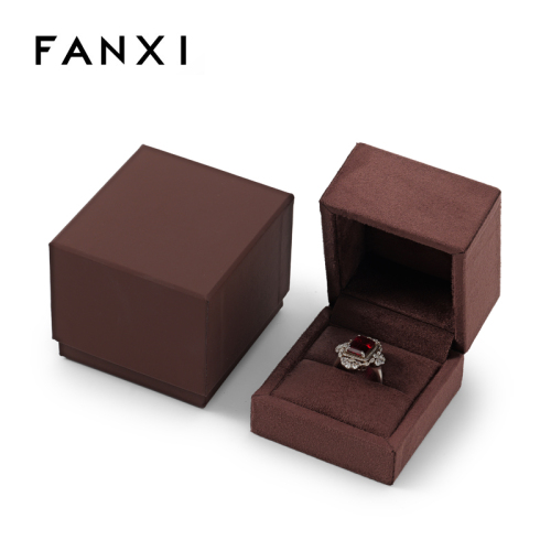 Brown Suede Ring Box Elegant Luxury Jewelry Gift Box Packaging Box
