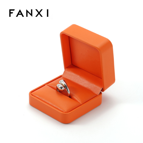 Jewelry Box Pu Leather Orange Color Customize Packaging Logo Jewelry Box