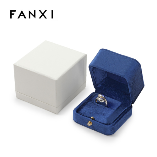 Blue Velvet Ring Box Wedding Engagement Proposal Jewelry Packaging
