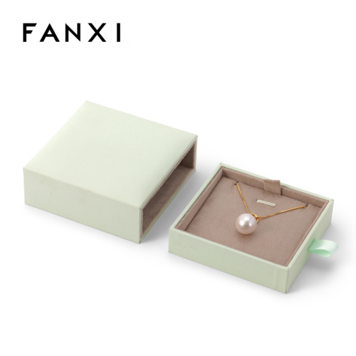 Light Green Pu Leather Pendant Ring Earrings Jewelry Box Inlay Jewelry Packaging Gift Paper Box