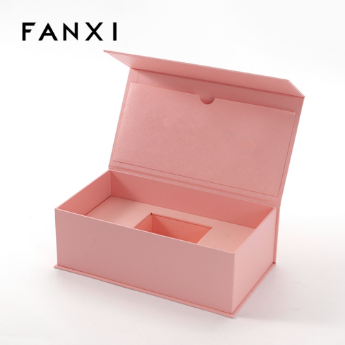 Custom logo Pink Magnetic Jewelry Box Ring Earrings Pendant Necklace Box Jewelry Packaging