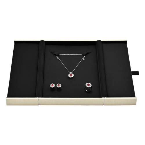 H19801 Jewelry Box Beige Leather Jewelry Packaging Box Ring Earring Necklace Box