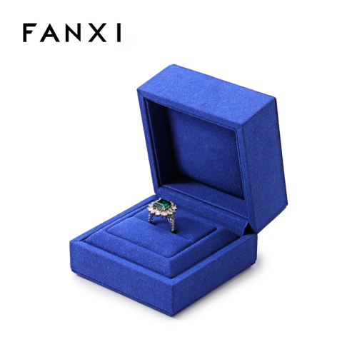 Blue Microfiber Jewelry Box Luxury Gift Jewellery Packaging Boxes for Wedding Ring