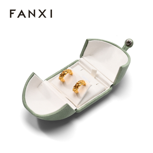 Microfiber Jewelry Box Double Open Green Color Earring Packaging Box High Class Jewelry Box