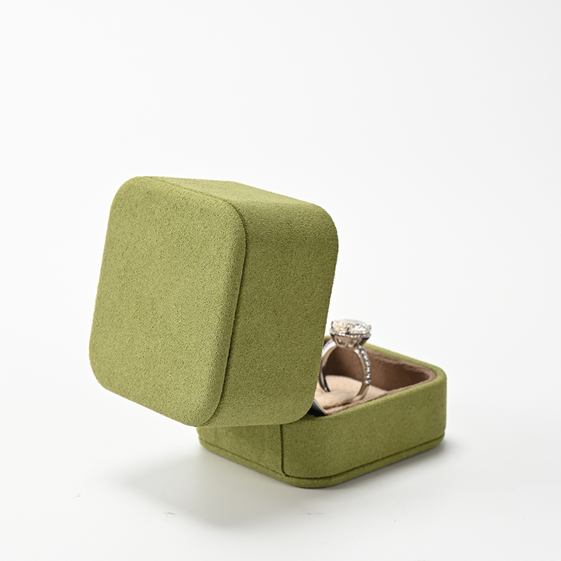 Square PU Leather Green Jewelry Diamond Ring Box with Logo for Wedding