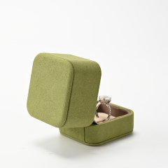 Square PU Leather Green Jewelry Diamond Ring Box with Logo for Wedding