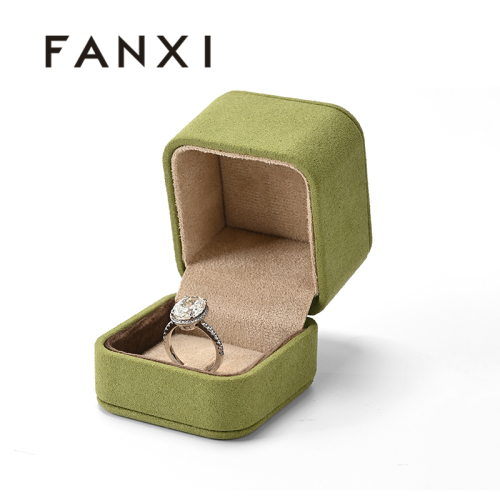 Square PU Leather Green Jewelry Diamond Ring Box with Logo for Wedding