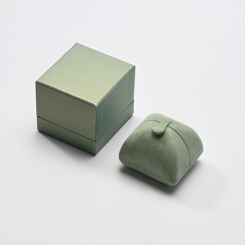 Microfiber Jewelry Box Double Open Green Color Earring Packaging Box High Class Jewelry Box
