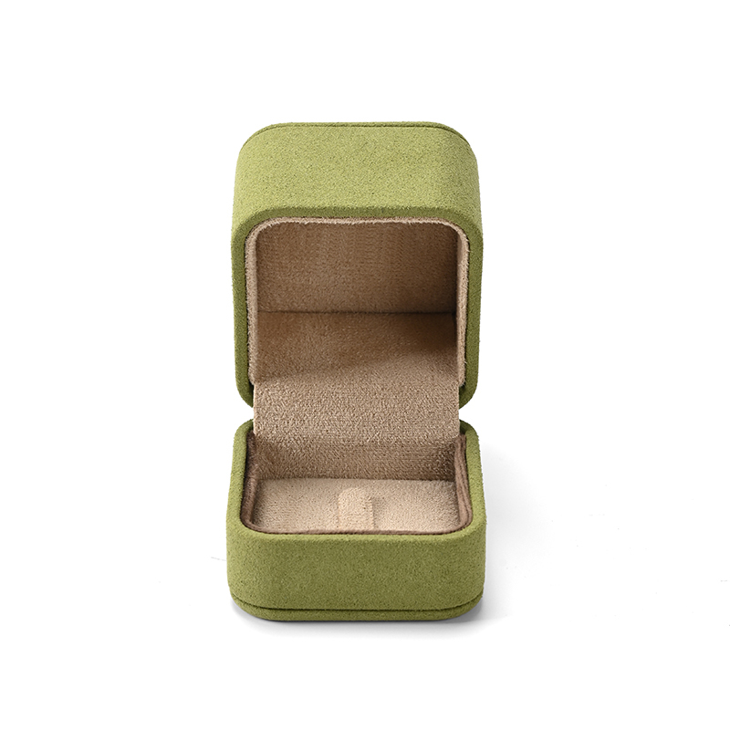 Square PU Leather Green Jewelry Diamond Ring Box with Logo for Wedding