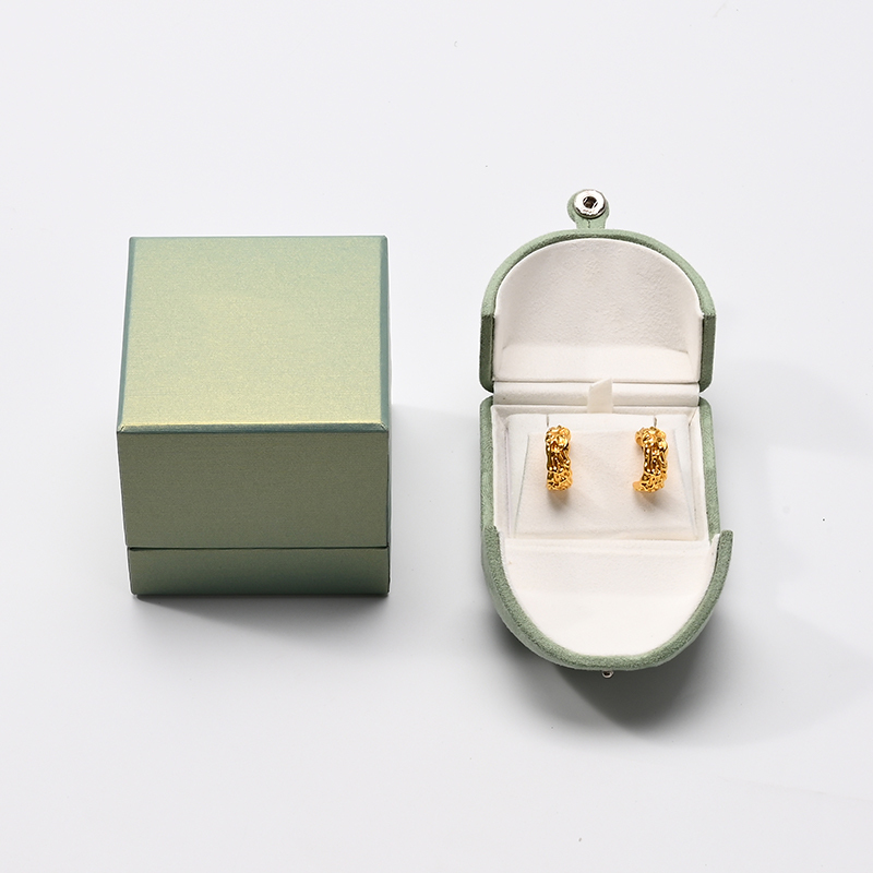 Microfiber Jewelry Box Double Open Green Color Earring Packaging Box High Class Jewelry Box