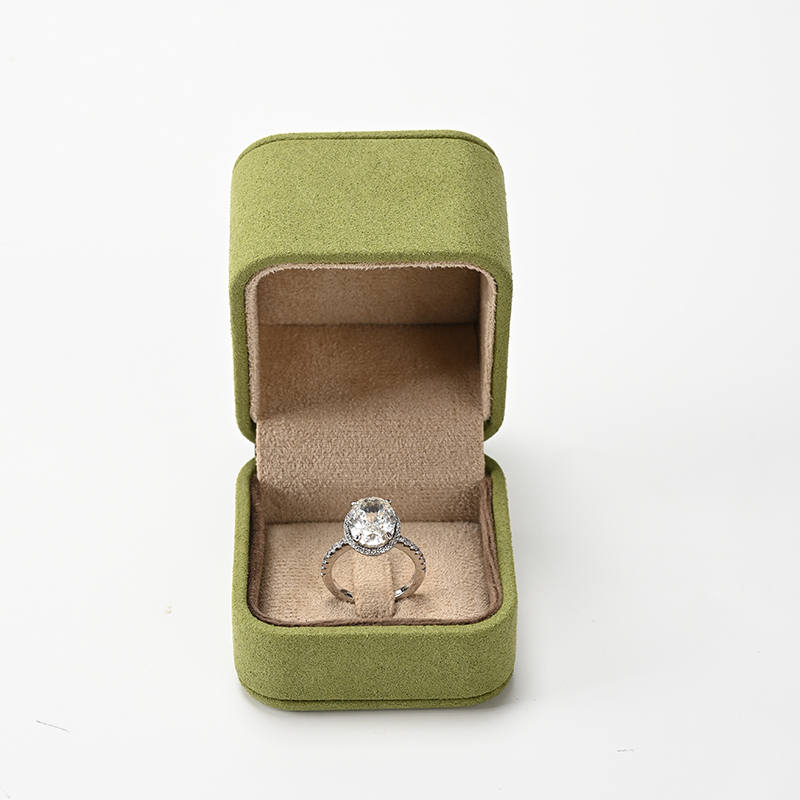 Square PU Leather Green Jewelry Diamond Ring Box with Logo for Wedding