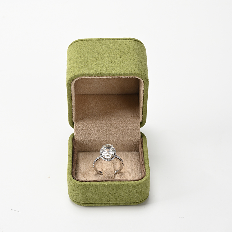 Square PU Leather Green Jewelry Diamond Ring Box with Logo for Wedding