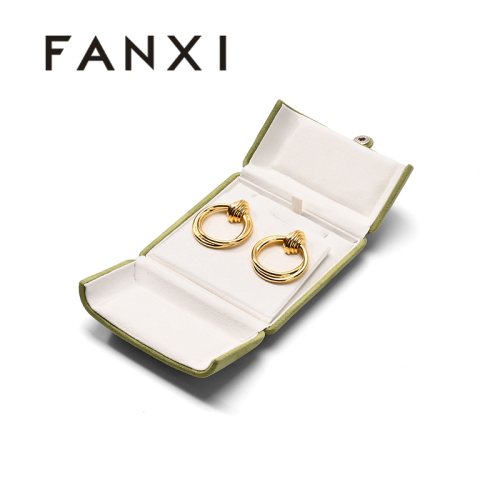 Microfiber Earring Jewelry Box Double Open Green Color Earring Packaging Box