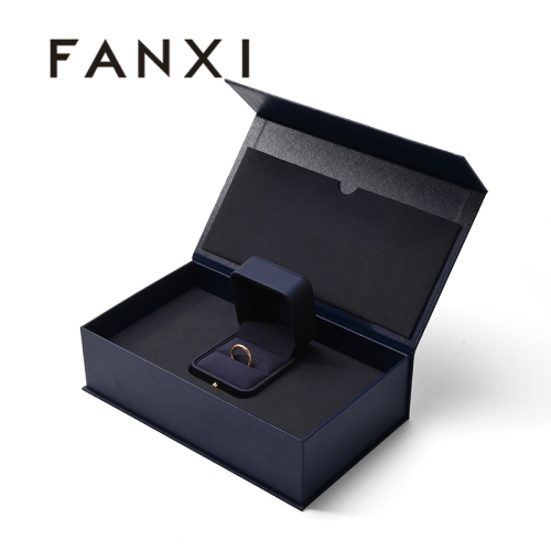 Blue Recyclable Paper Jewelry Box Magnetic Box Magnet Paper Box Packaging