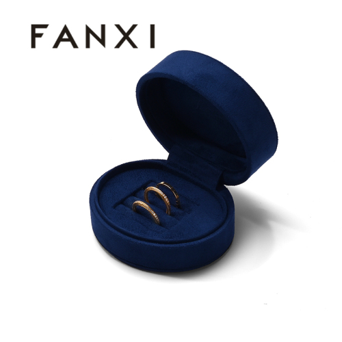 Wholesale Custom Logos Luxury Blue Suede Gift Jewelry Packaging Box Ring Jewellery Box