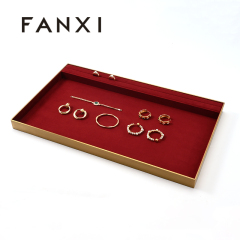 Jewelry Props Tray Jewelry Storage Tray Red Suede Metal Jewelry Tray Display Look Pallets