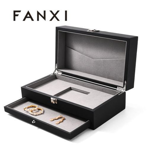 Black PU Leather Jewelry Case Ring Earrings Necklace Package Box Multi Function