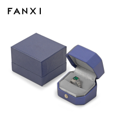 Blue Ring Box Leather Velvet Luxury Jewelry Packaging Box Custom Gift Box