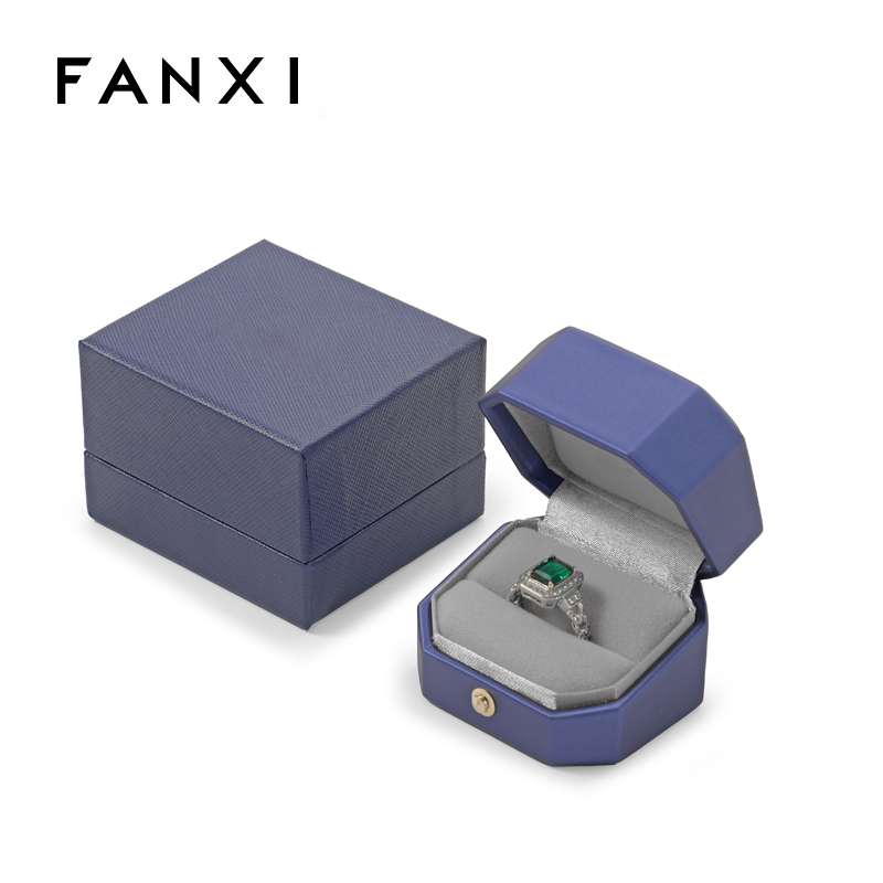 Blue Ring Box Leather Velvet Luxury Jewelry Packaging Box Custom Gift Box